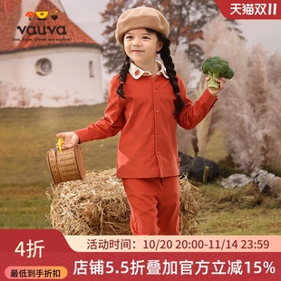 牛仔裤 vauva女童裤 小女孩棉洋气直筒红色裤 童装 子2024春秋新款