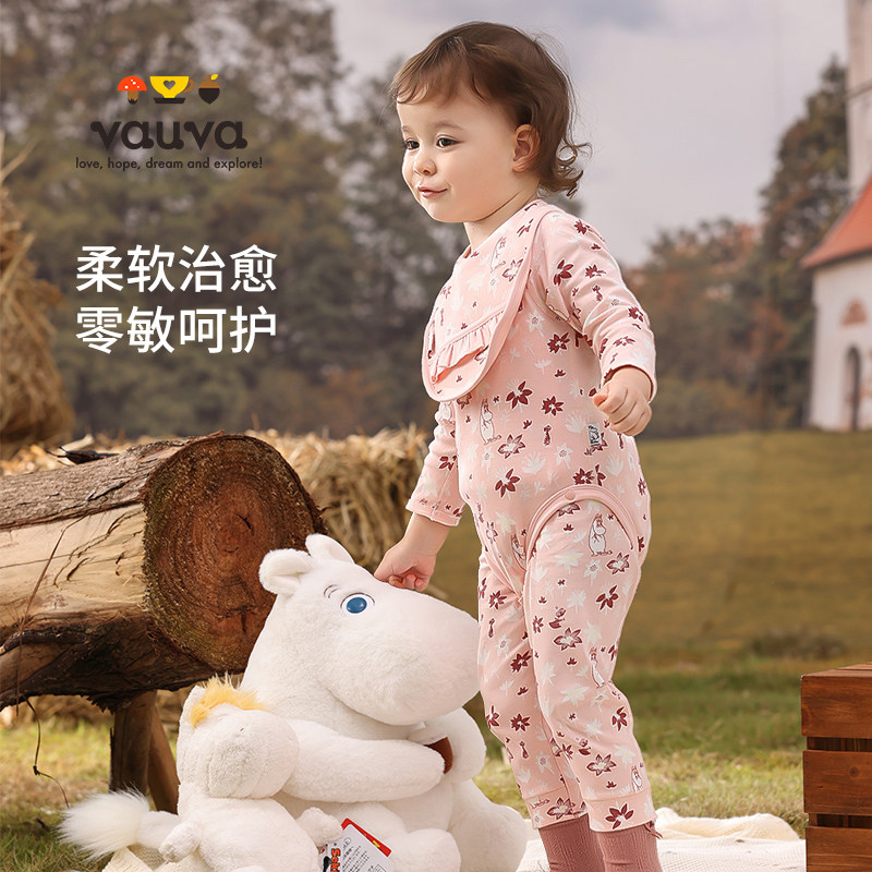 [Vauva]姆明联名新生婴儿满印棉长裤秋款6-12月a类分体加厚裤子