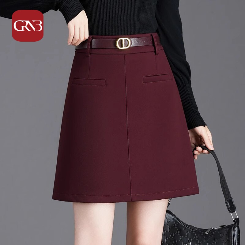 GRNB春秋西装半身裙女新款红色高腰显瘦包臀裙防走光A字裙半裙女