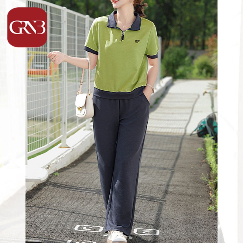 GRNB妈妈夏装短袖时尚休闲运动服套装2026新款中年女装t恤两件套