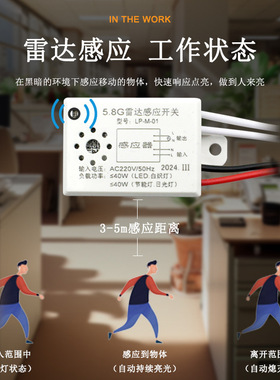 AC220V 40W款5.8Ghz方形雷达感应开关可延时微波雷达传感器