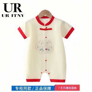 夏季 撤柜專區 品牌專柜 國潮刺繡嬰幼兒中國風連體衣外出 新款