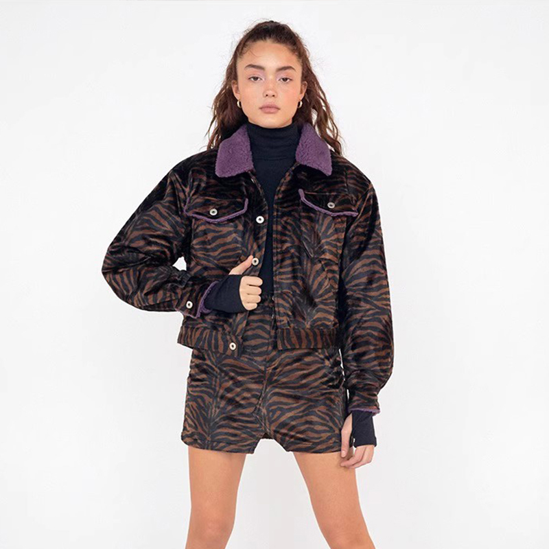 SCULPTOR秋冬款时髦保暖斑马纹夹克外套女士