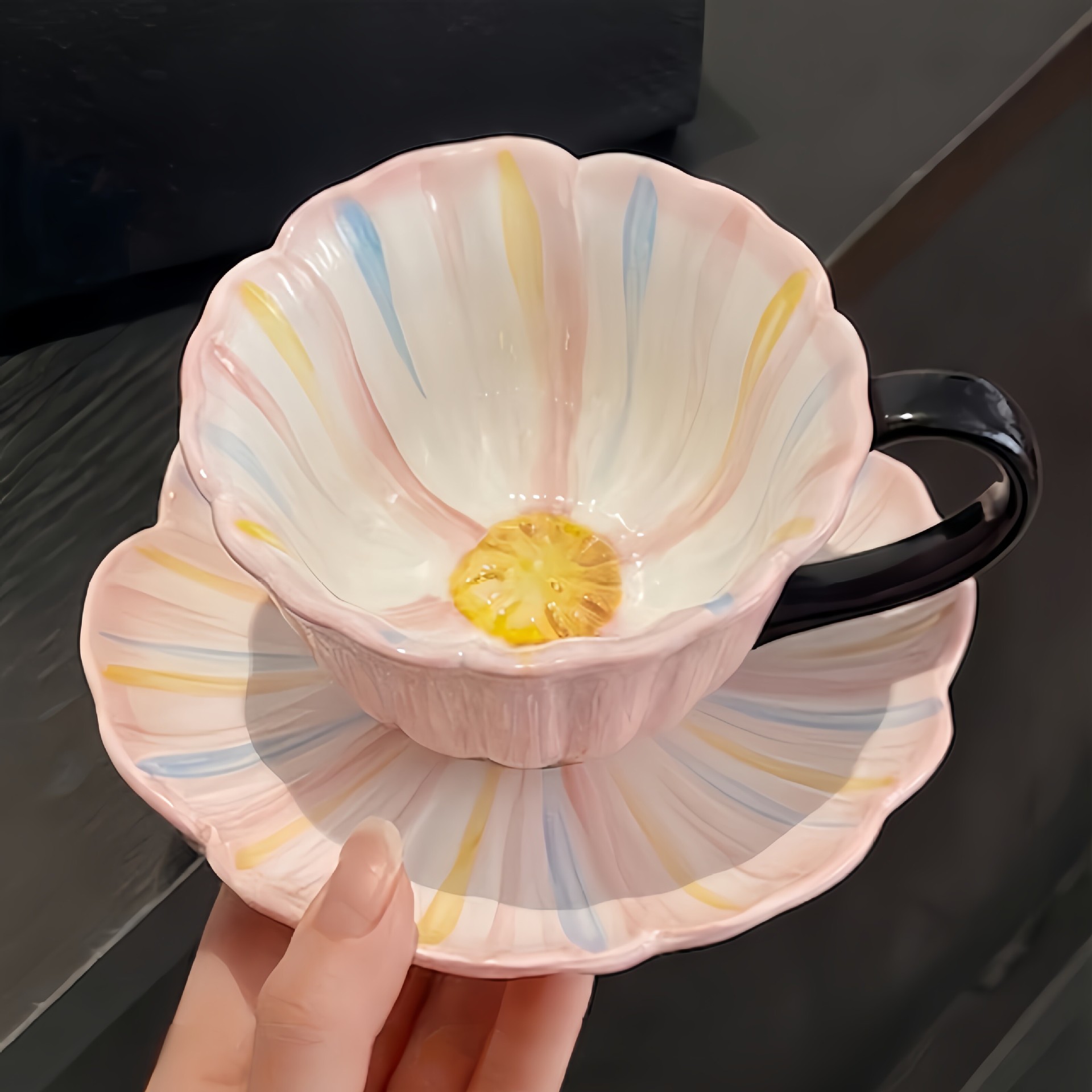 烟紫复古窑变陶瓷咖啡杯碟