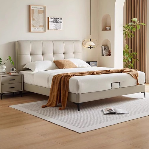 小户型首选齐边薄床头真皮床