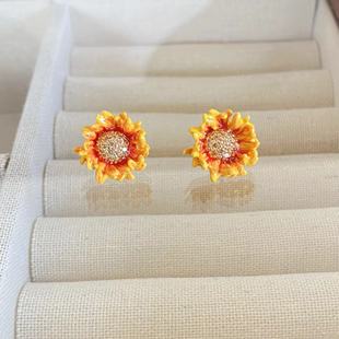 法国珐琅春夏繁花向日葵虞美人丁香花耳钉耳夹戒指