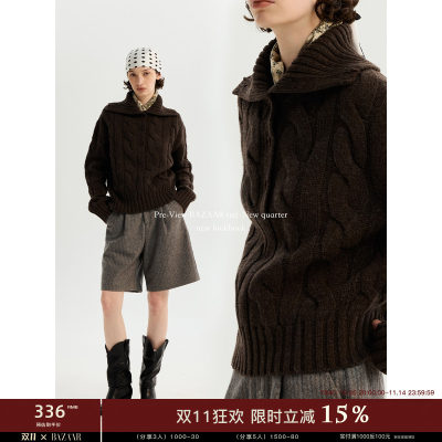 BAZAAR RED芭莎红法式复古百搭纽扣肌理感高领长袖针织羊毛衣女