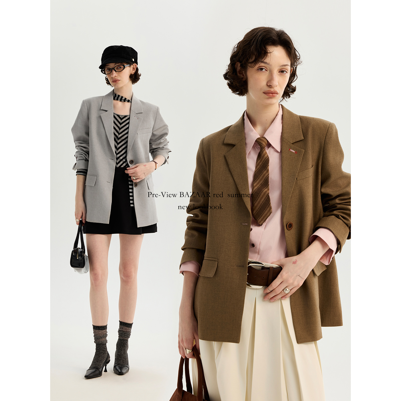 BAZAAR RED芭莎红 简约后开衩肌理感宽松西装外套女休闲西服上衣