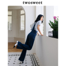 显瘦拉腿阔腿牛仔拖地裤 twosweet背带裤 可盐可甜时髦深蓝收腰修身
