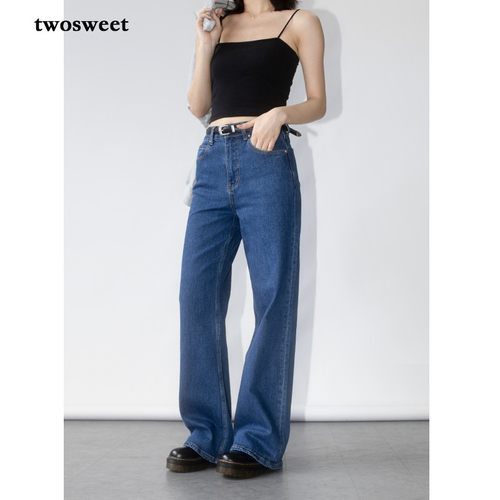 TwoSweet复古蓝垂感有型牛仔裤