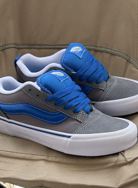 Knu Skool 灰色蓝条鹿皮帆布拼接面包鞋低帮帆布鞋板鞋同款男女鞋