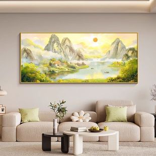 靠山背景画客厅大白墙装饰画自建房沙发上面的挂画福居宝地山水画