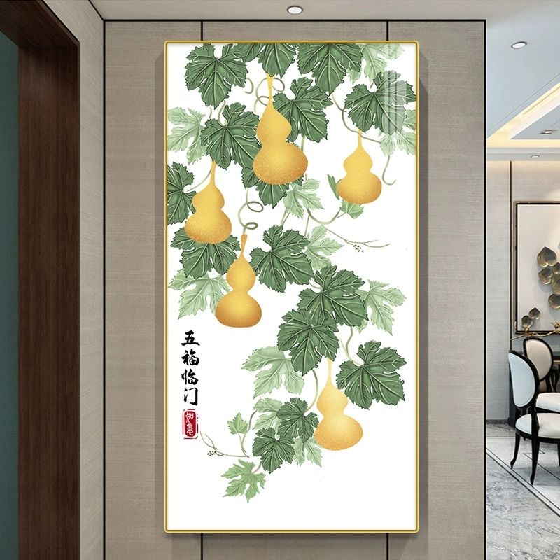 新中式五福临门大气葫芦福禄玄关装饰画入户玄关走廊过道墙壁挂画