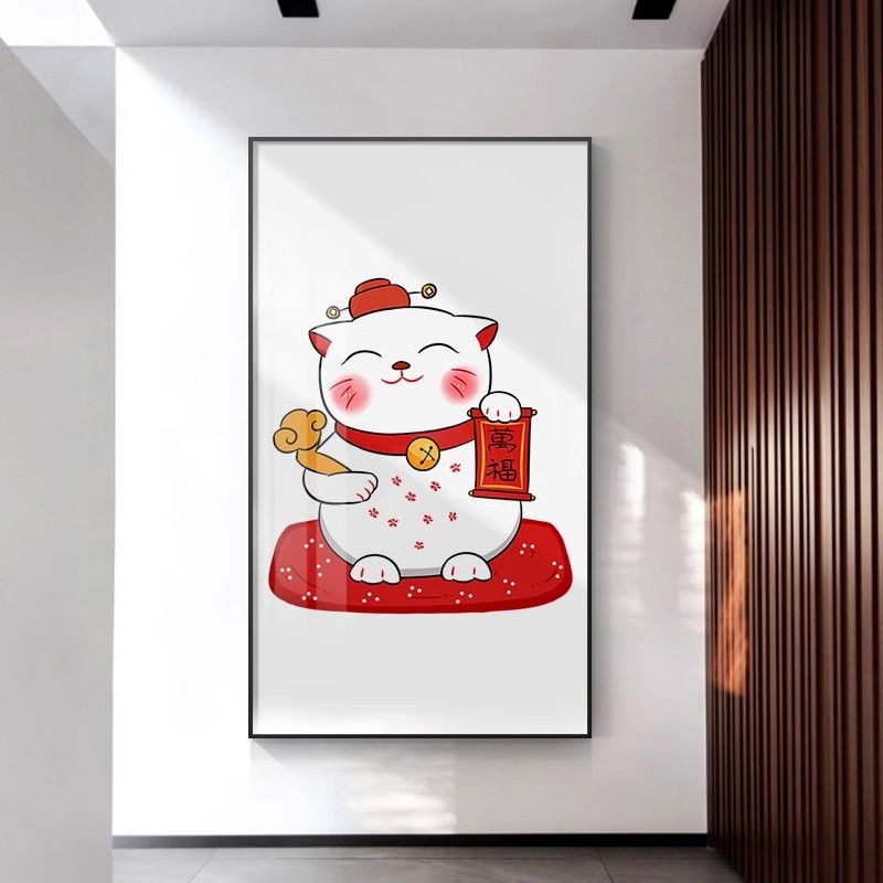招财猫新款玄关装饰画玄关画挂画正对门入户高级感走廊过道新中式