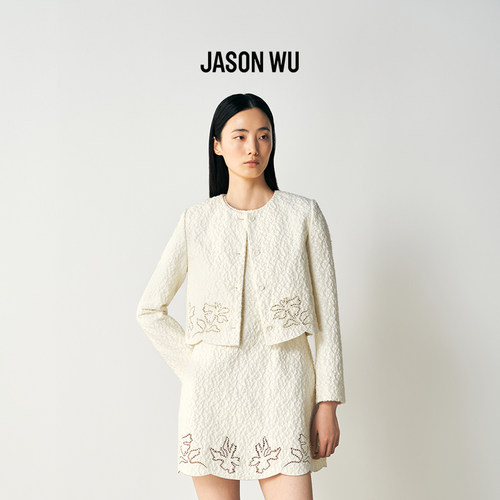 JASON WU2026年春季镂空绣花外套高端长袖圆领米白刺绣短外套