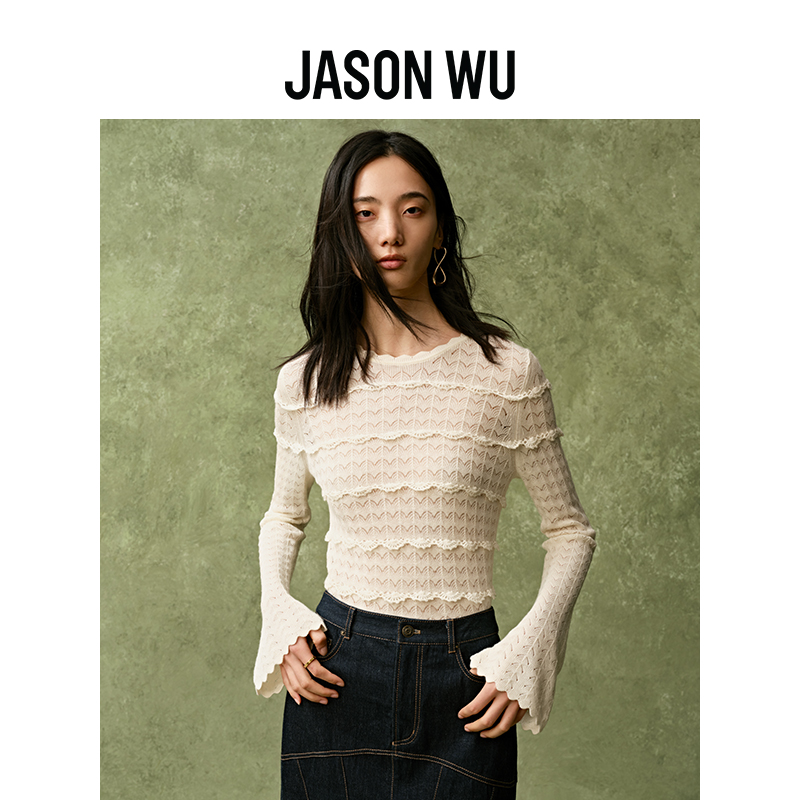 【春夏新品】JASON WU 24年新款贝壳边羊毛甜美上衣套头针织衫女