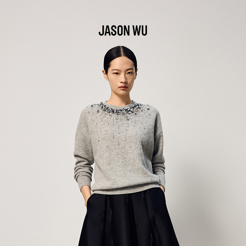 【绵羊毛】JASON WU2025秋冬新款钉珠针织衫女士套头毛衣
