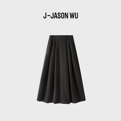 JASON WU-J系列厚款叠穿外穿梨形遮肉毛呢半身高腰A字裙伞裙