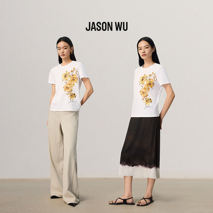 JASON WU2025秋季新款宽松休闲百搭个性印花绣花棉短袖正肩T恤女