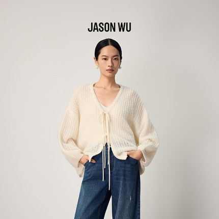 【山羊绒】JASON WU2025秋冬新款V领宽松插肩袖桑蚕丝针织衫开衫
