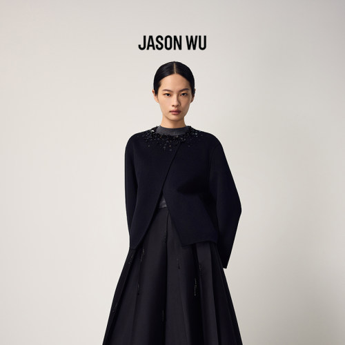 【绵羊毛】JASON WU新款设计感手工钉珠双面呢纯色短外套