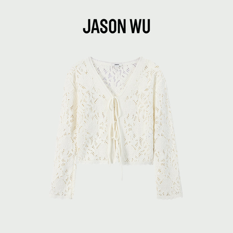 JASON WU2026年夏季新款仿手钩针织开衫长袖门襟系带短款小外套