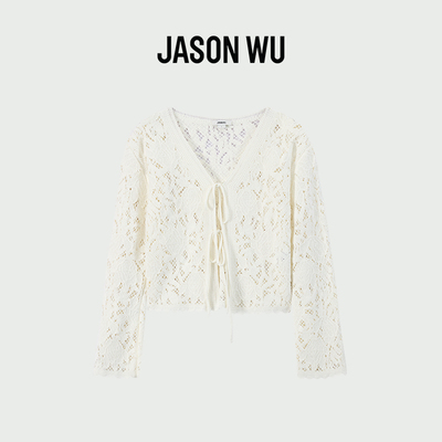 JASON WU2026年夏季新款仿手钩针织开衫长袖门襟系带短款小外套
