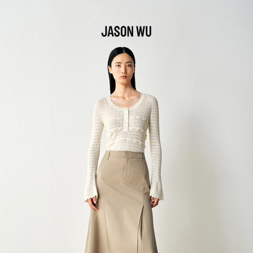 JASON WU2026年春季新款亨利领挑孔针织上衣长袖圆领套头毛衫