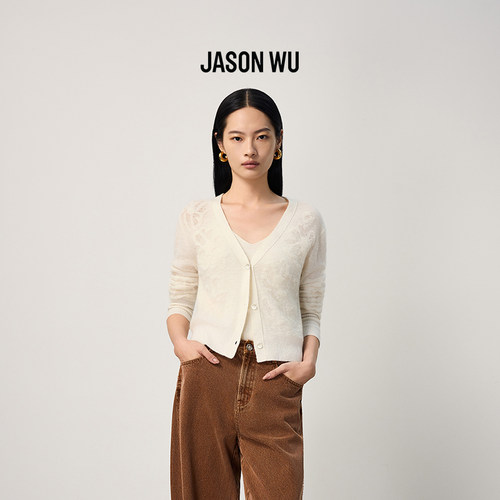 【大乐严选】【羊驼毛】JASON WU春夏新款火焰花朵提花针织开衫