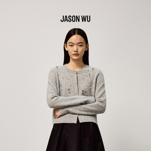 【绵羊毛】JASON WU新款时髦简约日常钉珠针织开衫小衫女