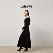 一字肩连衣裙裙子 WU2025秋冬新款 真丝羊毛 气质优雅修身 JASON