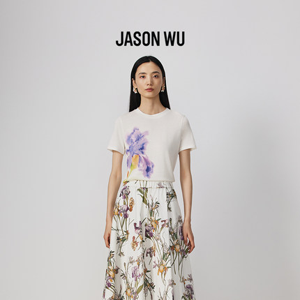【莱赛尔】JASON WU25新款新中式水墨鸢尾印花短袖上衣T恤女