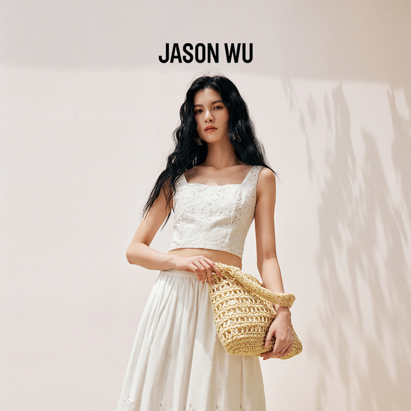 JASON WU 25年夏季新款设计感棉质镂空马德拉刺绣背心式上衣胸衣