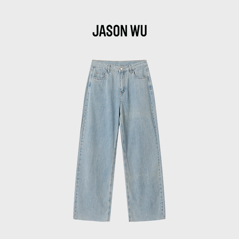 JASON WU-J系列棉感毛边流苏设计感直筒牛仔裤长裤裤子女夏季新款