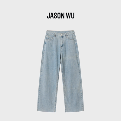 JASON WU-J系列棉感毛边流苏设计感直筒牛仔裤长裤裤子女夏季新款