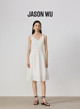 【醋纤亚麻】JASON WU 25新款纽结立体褶皱收腰白色吊带连衣裙