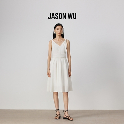 【醋纤亚麻】JASON WU 25新款纽结立体褶皱收腰白色吊带连衣裙