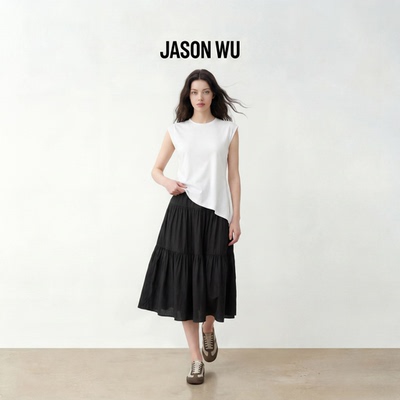 JASON WU-J系列法式田园松紧高腰A字中长款蛋糕裙半身裙夏季新款