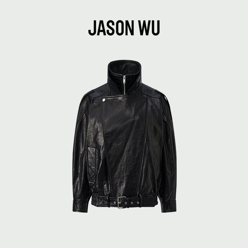 JASON WU2025秋冬新款时尚潮流通勤百搭立领黑色绵羊皮皮衣外套女