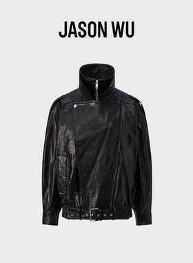 JASON WU2025秋冬新款时尚潮流通勤百搭立领黑色绵羊皮皮衣外套女