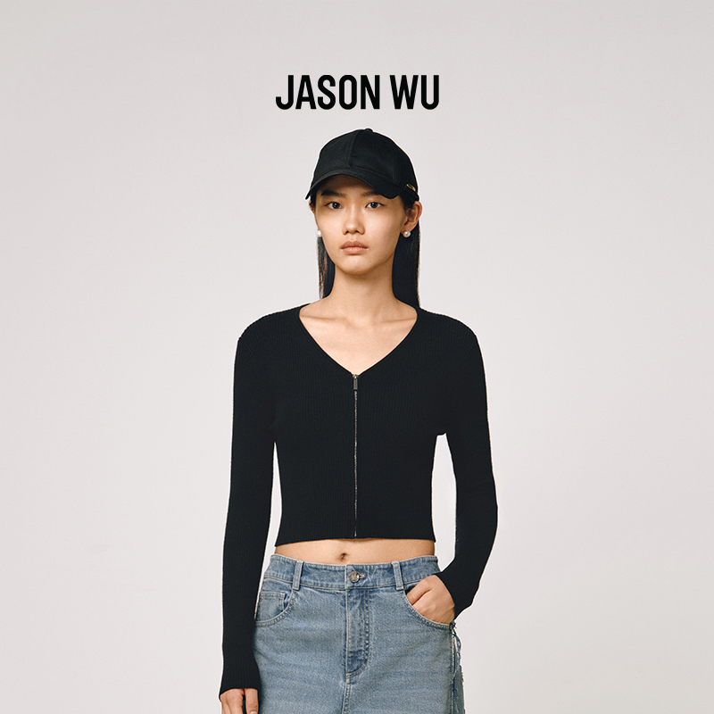 JASONWU绵羊毛拉链V领开衫