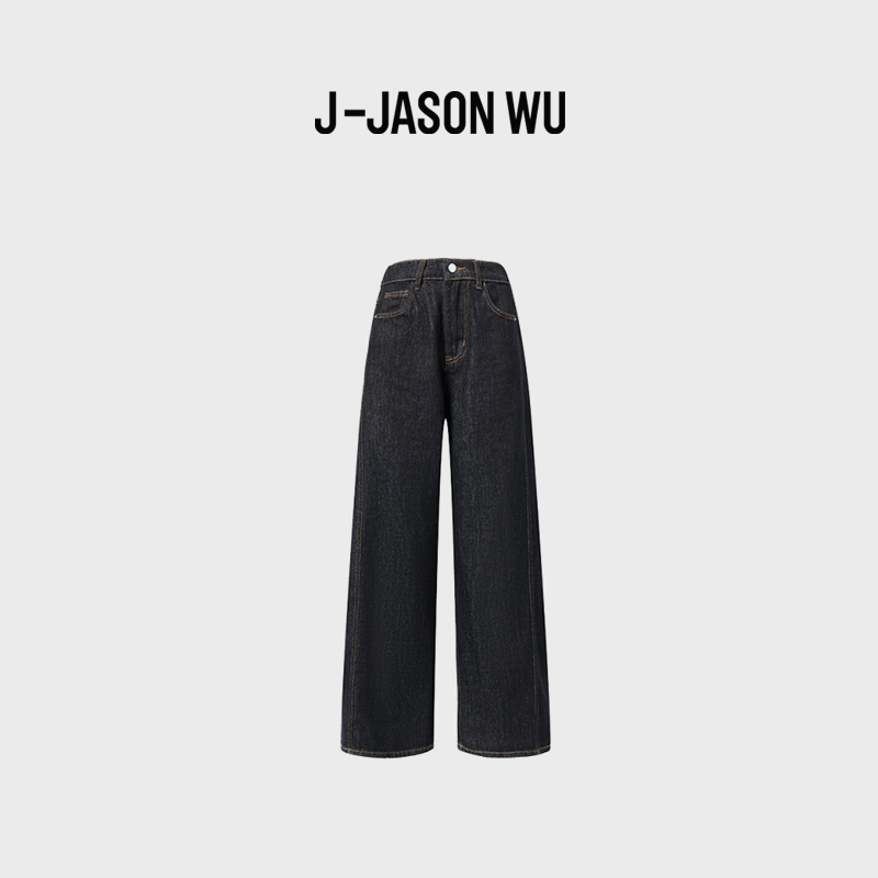 JASON WU复古水洗柔顺牛仔裤高腰阔腿直筒宽