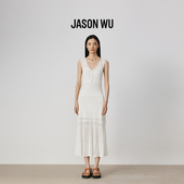 JASON WU25新款 仿蕾丝镂空简约针织连衣裙白色度假背心长裙