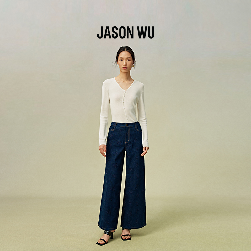 JASON WU 秋季新款刺绣百搭牛仔裤子长裤休闲裤阔腿裤女