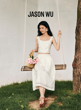 【小白裙】JASON WU25秋季新款蕾丝拼接伞裙打褶镂空白色半身裙长