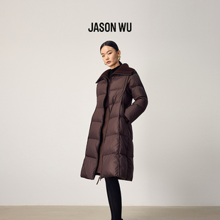 JASON WU2025秋冬新款简约气质日常罗纹领翻领中长款修身羽绒服女