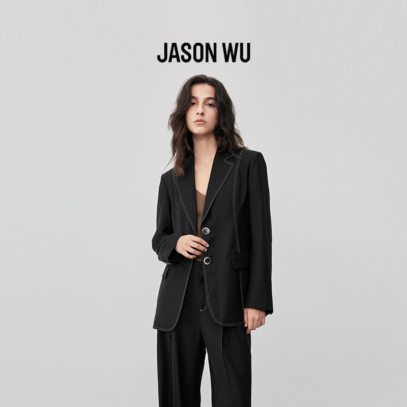 JASON WU 【绵羊毛】秋冬新款撞色绗线收腰时尚通勤西装外套上衣