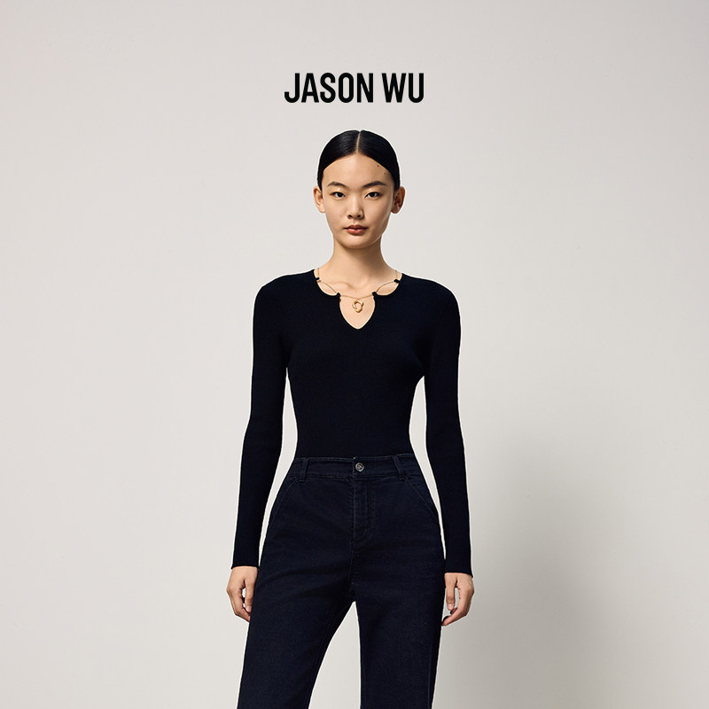 【莱赛尔】JASON WU25秋冬新款纯色小众设计感金属项链针织衫小衫