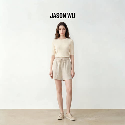 JASON WU-J系列老钱风亚麻休闲短裤女夏季新
