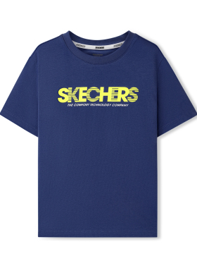Skechers斯凯奇男女童夏季新款舒适透气运动短袖T恤衫L225K076
